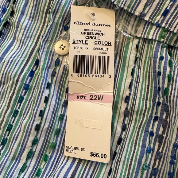 Alfred Dunner NWT button down striped shirt green blue 22w plus size - Picture 6 of 11